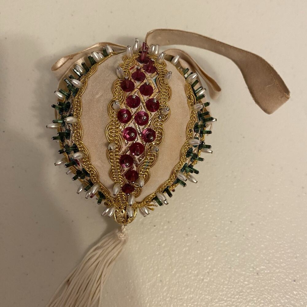 Vintage handmade Sequins beaded Christmas Ornament completed Spike Ball Tassel